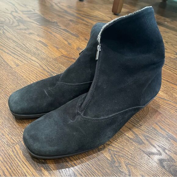 LA CANADIENNE Evitta Black Suede Leather Zip Up Boots - Picture 1 of 9